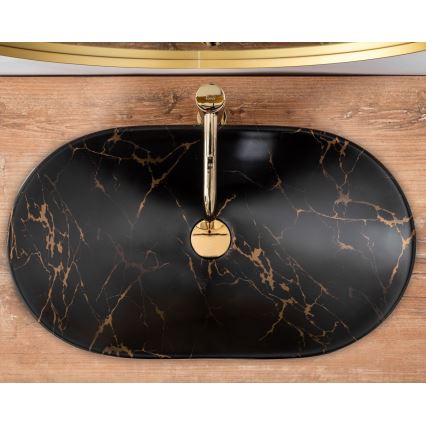 REA-U7478 - Umywalka nablatowa ROYAL 36x62 cm ceramika/czarny/dekor marmuru