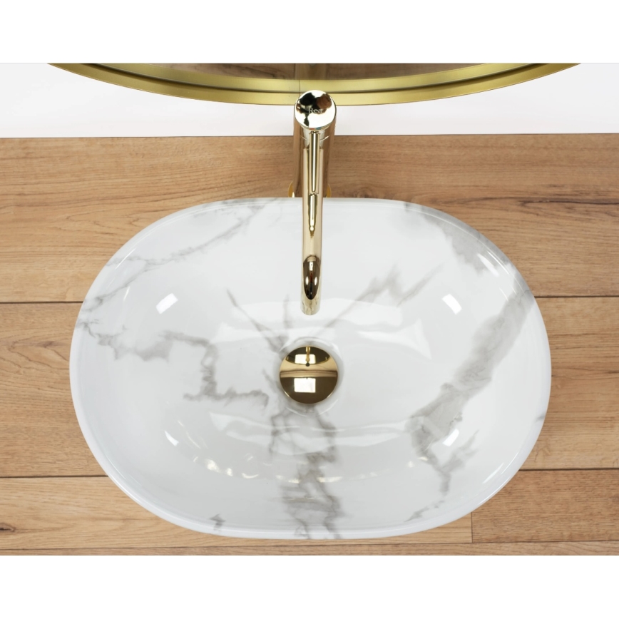 REA-U8001 - Umywalka nablatowa AMELIA 34,5x48 cm ceramika/dekor marmuru