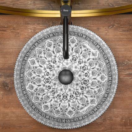 REA-U8002 - Umywalka nablatowa ARTE 40 cm ceramika/biała/czarna