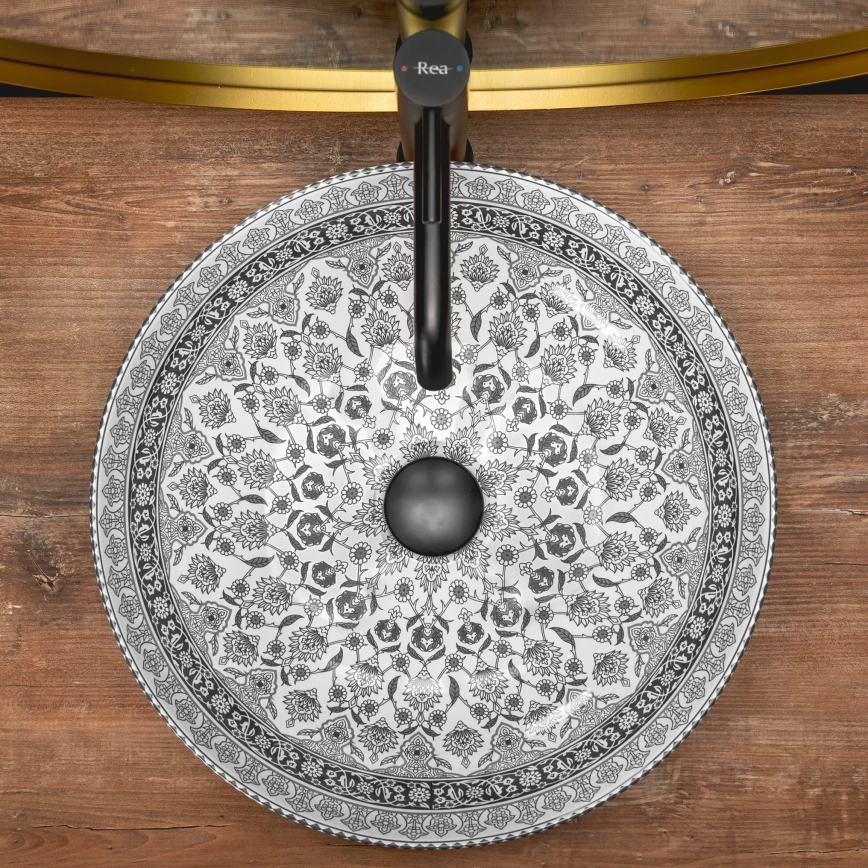 REA-U8002 - Umywalka nablatowa ARTE 40 cm ceramika/biała/czarna