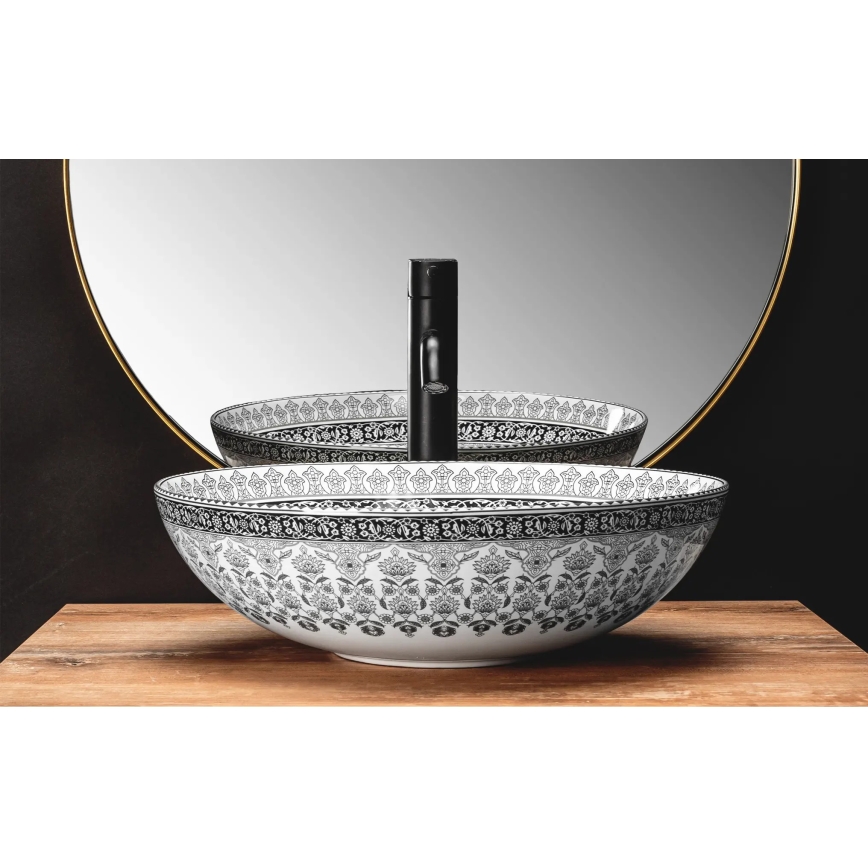 REA-U8002 - Umywalka nablatowa ARTE 40 cm ceramika/biała/czarna