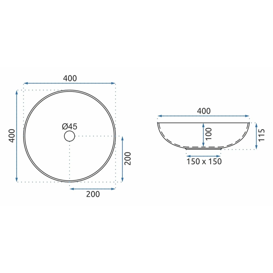 REA-U8002 - Umywalka nablatowa ARTE 40 cm ceramika/biała/czarna