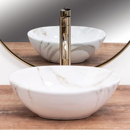 REA-U8014 - Umywalka nablatowa SOFIA MINI 27x34 cm ceramika/dekor marmuru