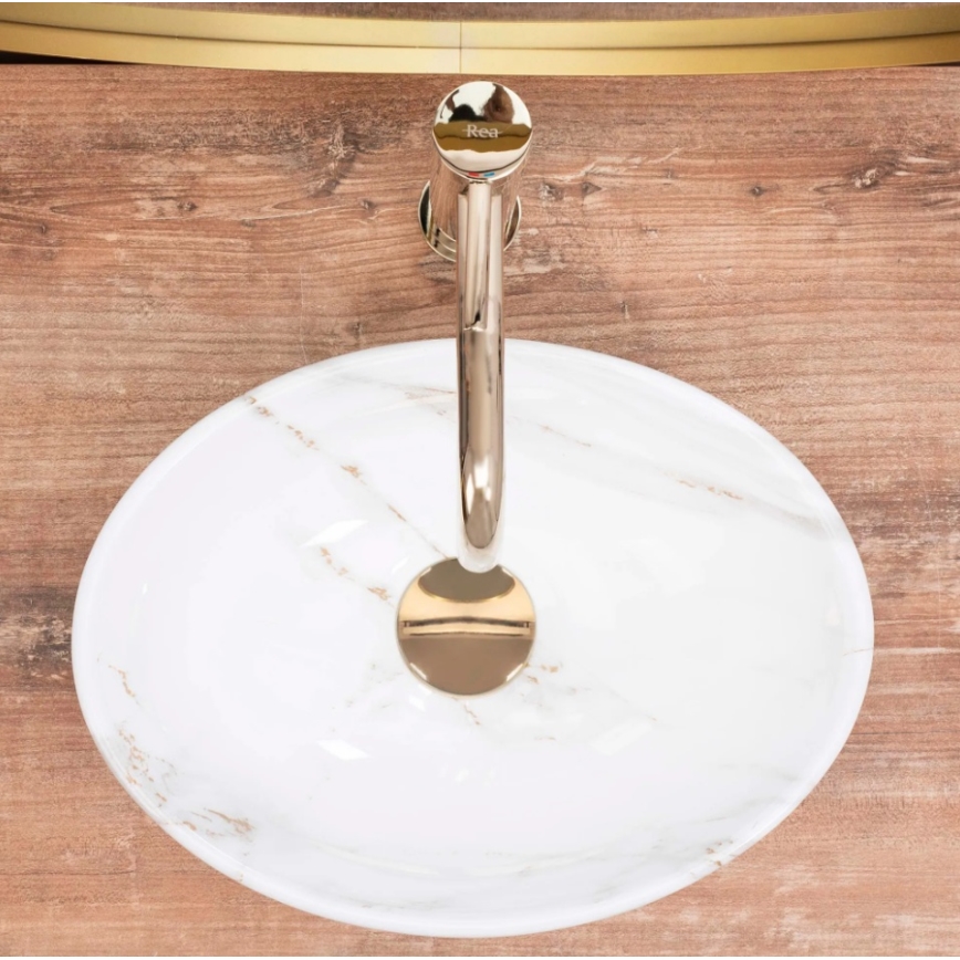 REA-U8014 - Umywalka nablatowa SOFIA MINI 27x34 cm ceramika/dekor marmuru