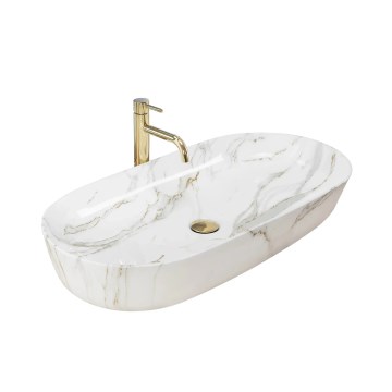 REA-U8404 - Umywalka nablatowa CLEO 41x81 cm ceramika/biała/dekor marmuru