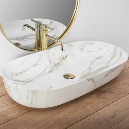 REA-U8404 - Umywalka nablatowa CLEO 41x81 cm ceramika/biała/dekor marmuru