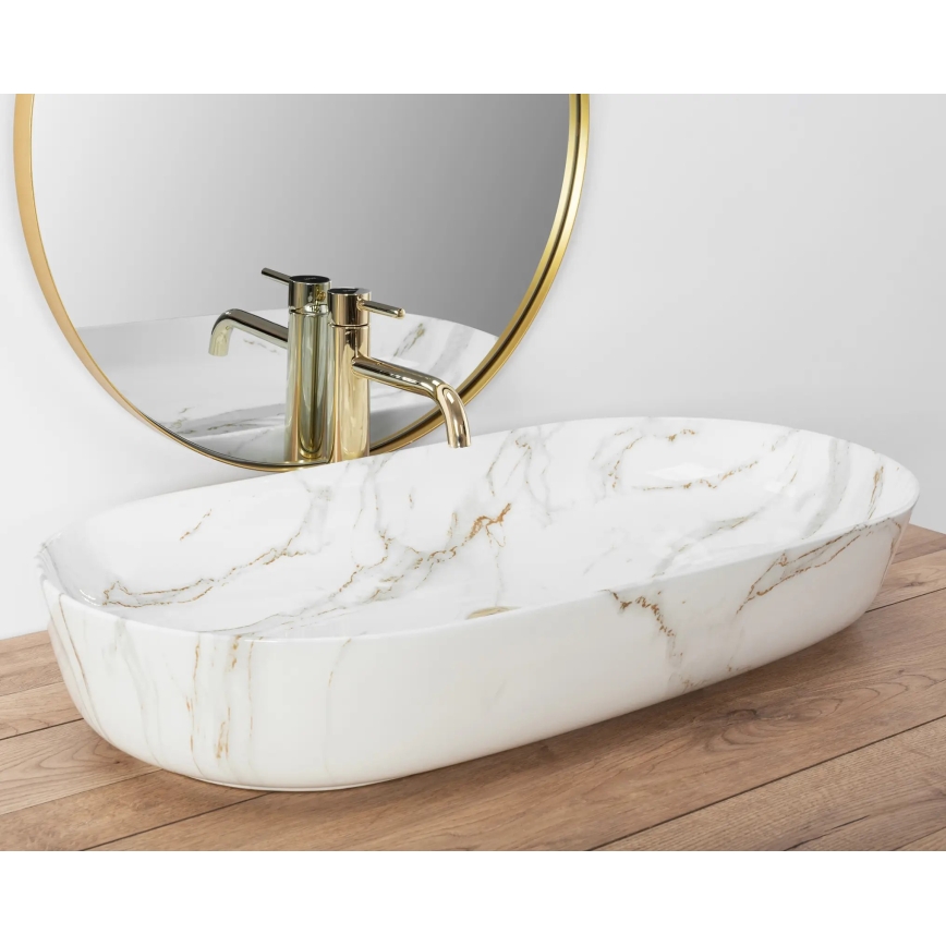 REA-U8404 - Umywalka nablatowa CLEO 41x81 cm ceramika/biała/dekor marmuru