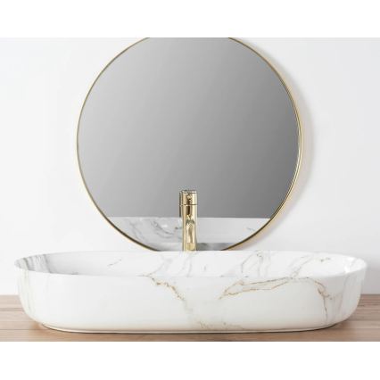 REA-U8404 - Umywalka nablatowa CLEO 41x81 cm ceramika/biała/dekor marmuru