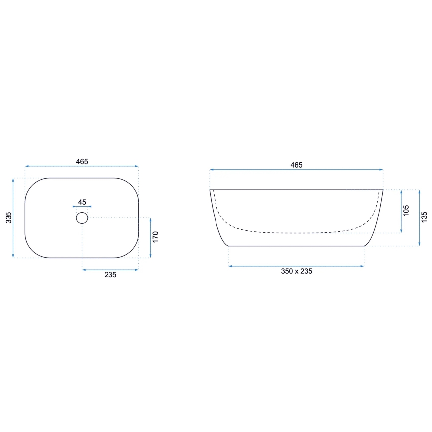 REA-U8470 - Nablatowa umywalka BELINDA 33,5x46,5 cm ceramika/matowa czerń