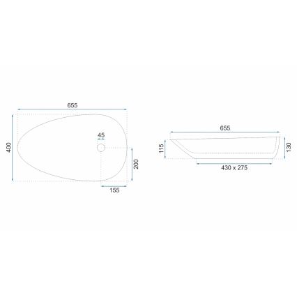 REA-U8537 - Umywalka nablatowa GRETA 40x65,5 cm ceramika/biały połysk