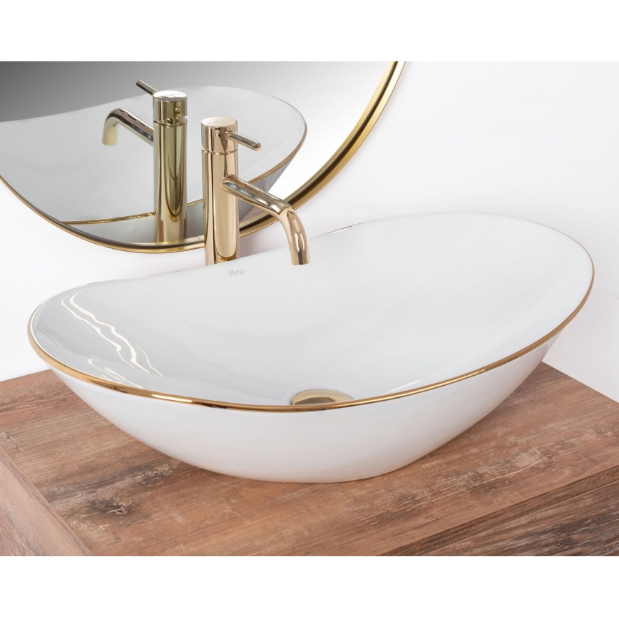 REA-U8570 - Umywalka nablatowa ROYAL 36x62 cm ceramika/błyszcząca biała/złota