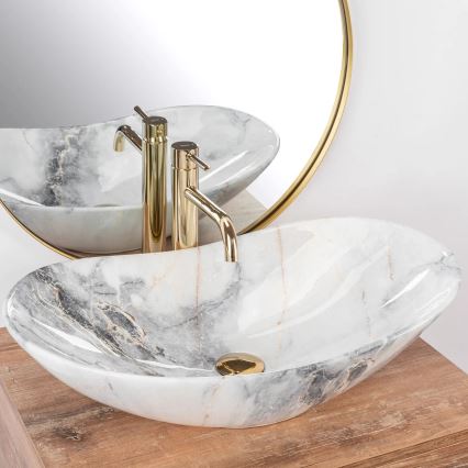 REA-U8596 - Umywalka nablatowa ROYAL 36x62,5 cm ceramika/biała/szara/imitacja kamienia