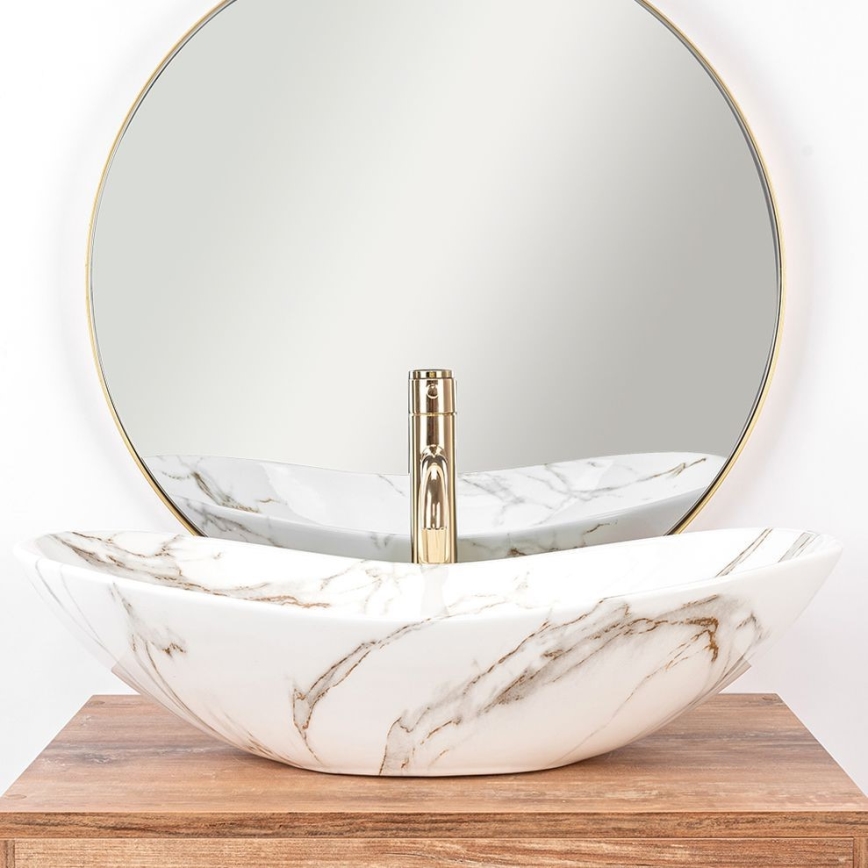 REA-U8597 - Umywalka nablatowa ROYAL 36x62 cm ceramika/dekor marmuru