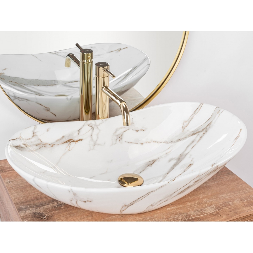 REA-U8597 - Umywalka nablatowa ROYAL 36x62 cm ceramika/dekor marmuru