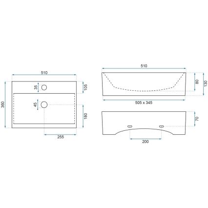 REA-U8701 - Umywalka nablatowa BONITA 36x51 cm ceramika/biały połysk