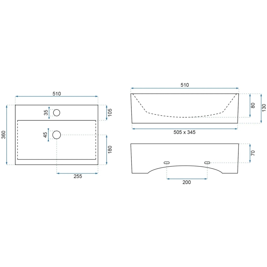 REA-U8701 - Umywalka nablatowa BONITA 36x51 cm ceramika/biały połysk