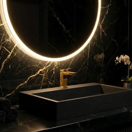 REA-U8802 - Umywalka nablatowa GOYA 46x70 cm konglomerat/czarny mat