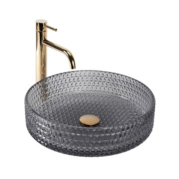 REA-U8880 - Umywalka nablatowa CRISTAL średnica 39 cm szkło/dymnoszara