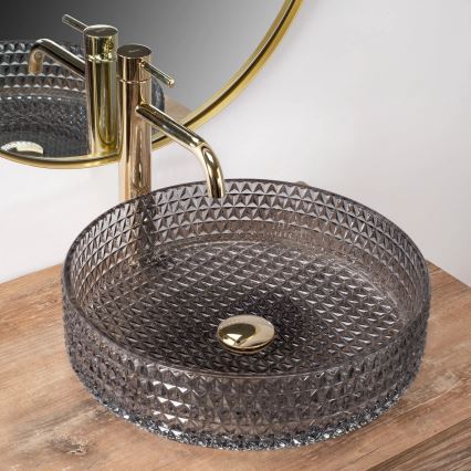 REA-U8880 - Umywalka nablatowa CRISTAL średnica 39 cm szkło/dymnoszara