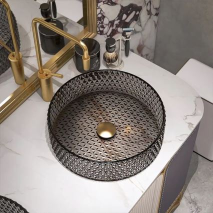 REA-U8880 - Umywalka nablatowa CRISTAL średnica 39 cm szkło/dymnoszara