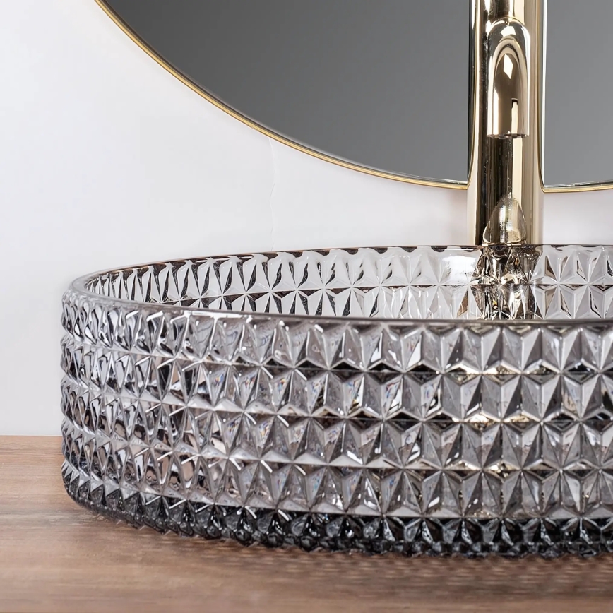 REA-U8880 - Umywalka nablatowa CRISTAL średnica 39 cm szkło/dymnoszara