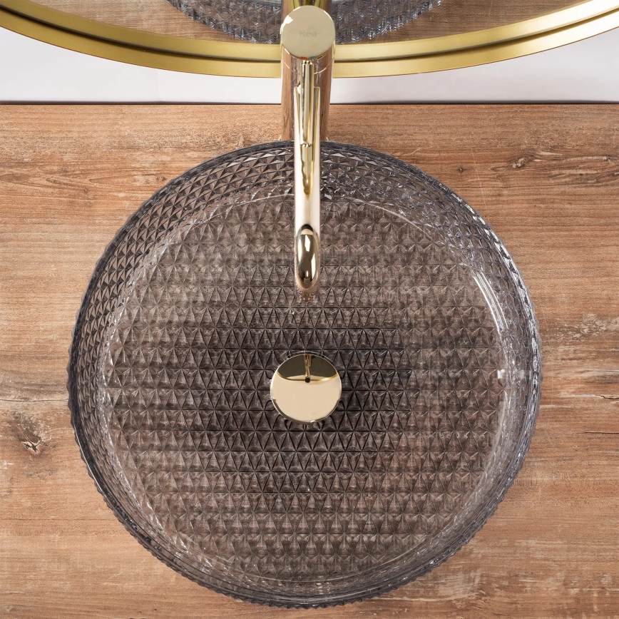 REA-U8880 - Umywalka nablatowa CRISTAL średnica 39 cm szkło/dymnoszara