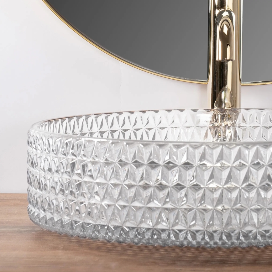 REA-U8881 - Umywalka nablatowa CRISTAL o średnicy 39 cm szkło/przezroczyste