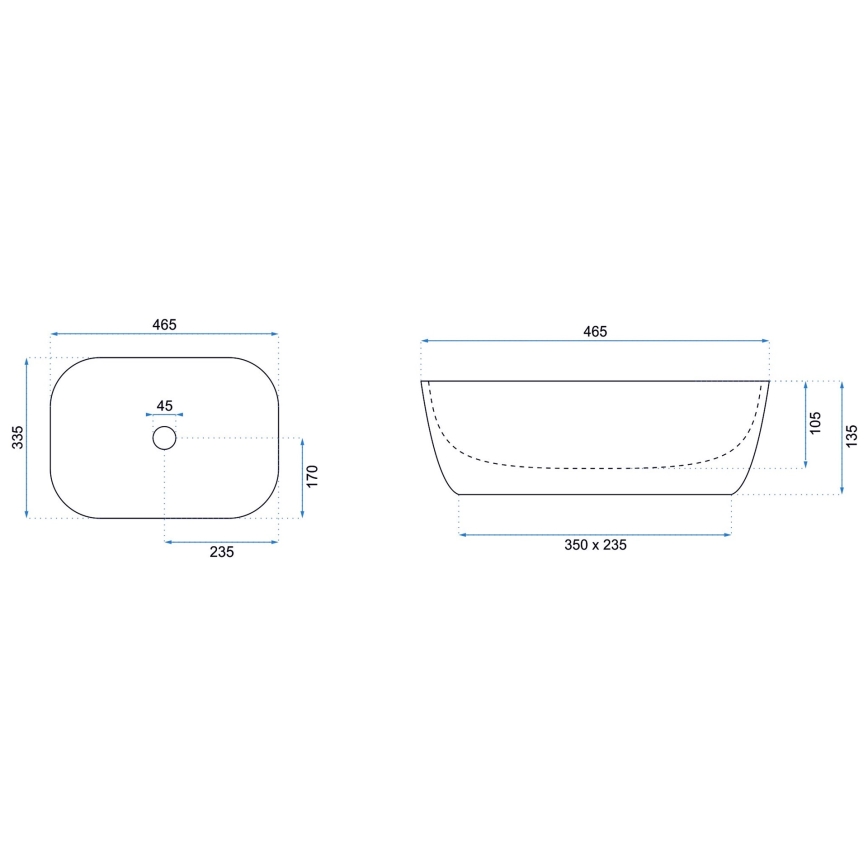 REA-U8908 - Umywalka nablatowa BELINDA 33,5x46,5 cm ceramika/czarny/dekor marmuru