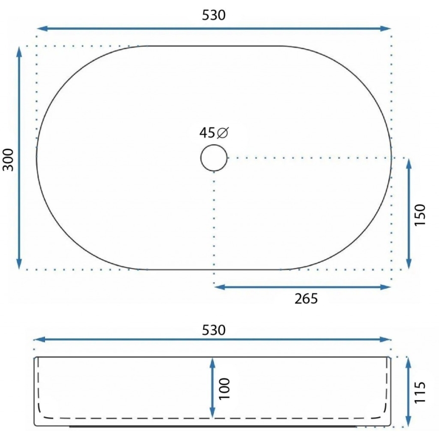 REA-U9108 - Umywalka nablatowa LAYLA 30x53 cm, ceramika, biały połysk