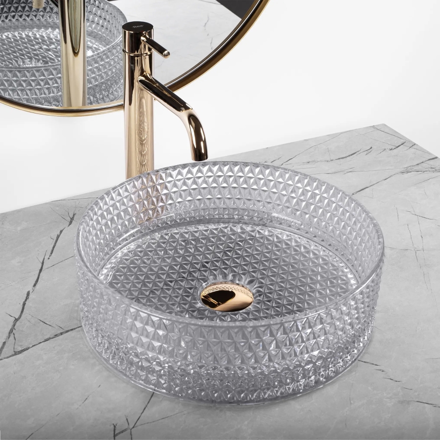 REA-U9615 - Umywalka nablatowa CRISTAL Ø 35,5 cm szkło/szary
