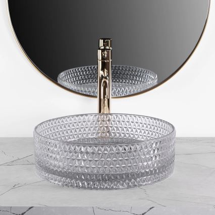 REA-U9615 - Umywalka nablatowa CRISTAL Ø 35,5 cm szkło/szary