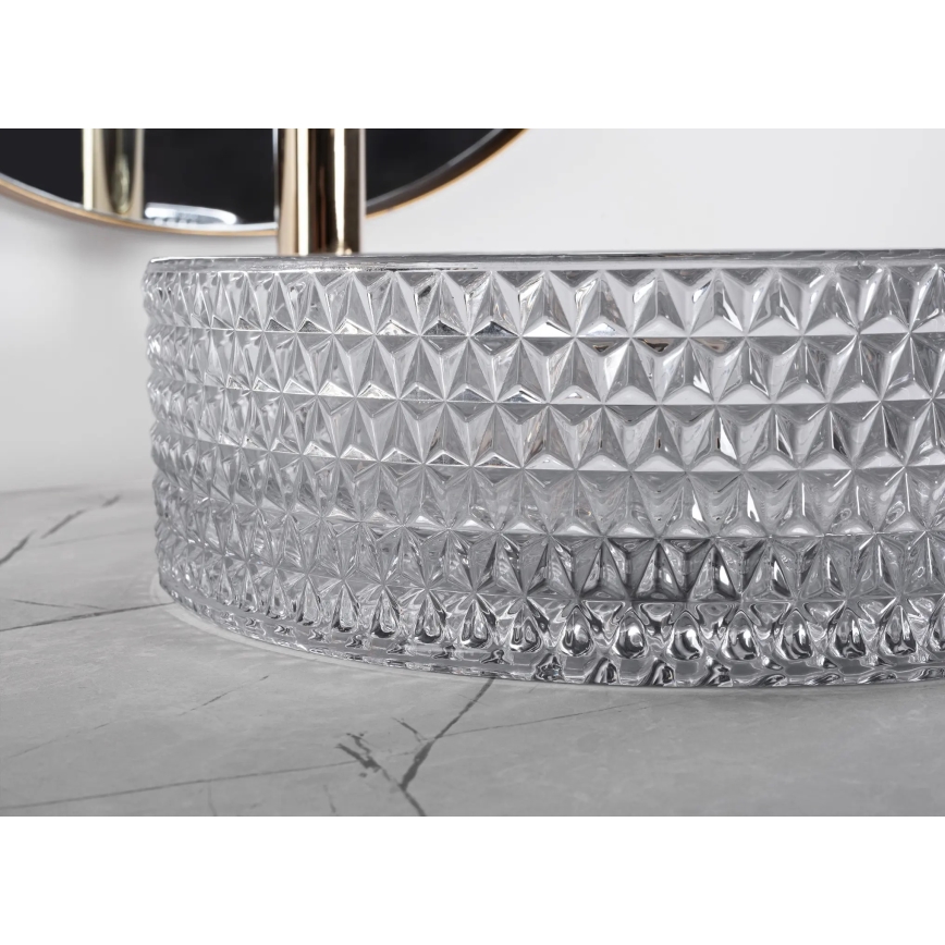 REA-U9615 - Umywalka nablatowa CRISTAL Ø 35,5 cm szkło/szary
