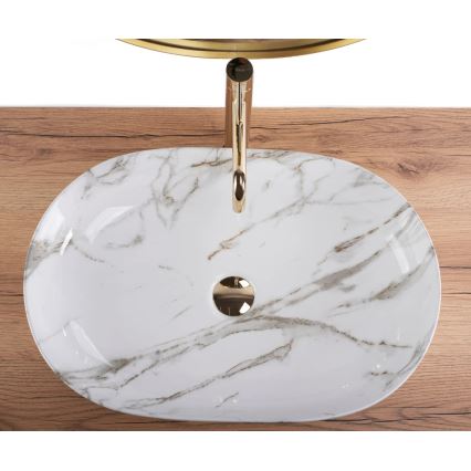REA-U9656 - Umywalka nablatowa CLEO 41 x 60,5 cm, ceramika/dekor marmurowy