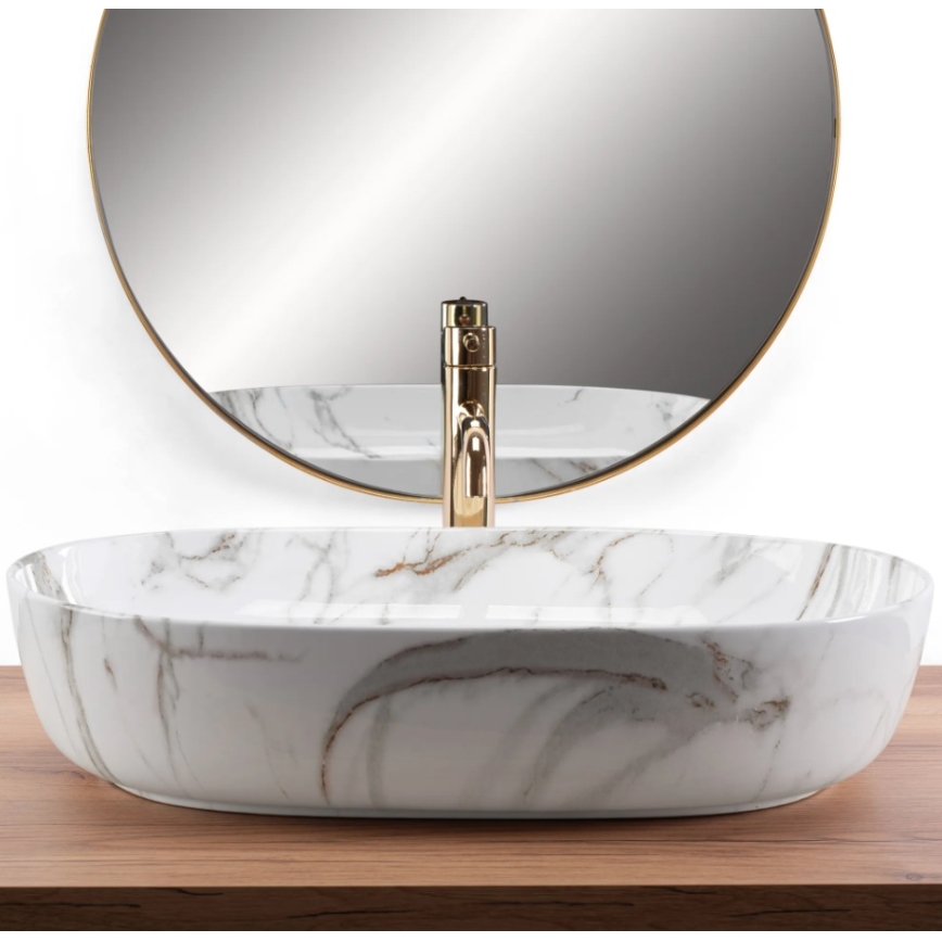 REA-U9656 - Umywalka nablatowa CLEO 41 x 60,5 cm, ceramika/dekor marmurowy