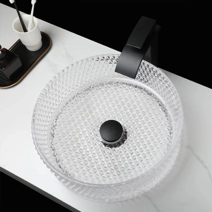 REA-U9670 - Umywalka nablatowa CRISTAL 35,5 cm szkło/przezroczyste