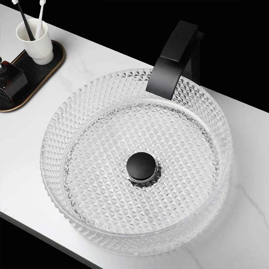 REA-U9670 - Umywalka nablatowa CRISTAL 35,5 cm szkło/przezroczyste