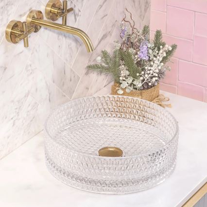 REA-U9670 - Umywalka nablatowa CRISTAL 35,5 cm szkło/przezroczyste