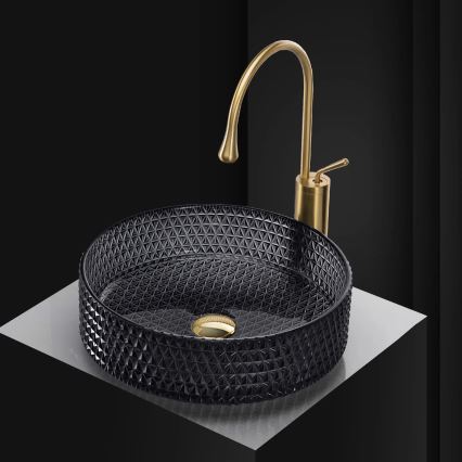 REA-U9671 - Umywalka nablatowa CRISTAL śr. 35,5 cm szkło/dymnoszary