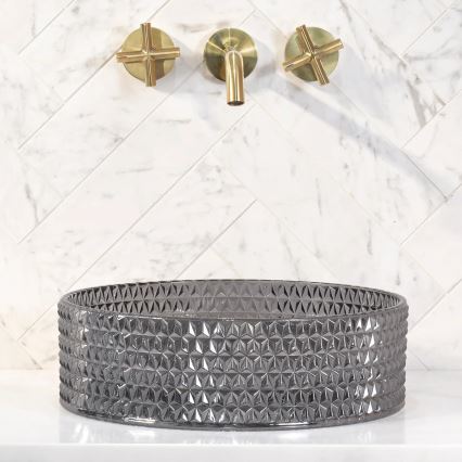 REA-U9671 - Umywalka nablatowa CRISTAL śr. 35,5 cm szkło/dymnoszary