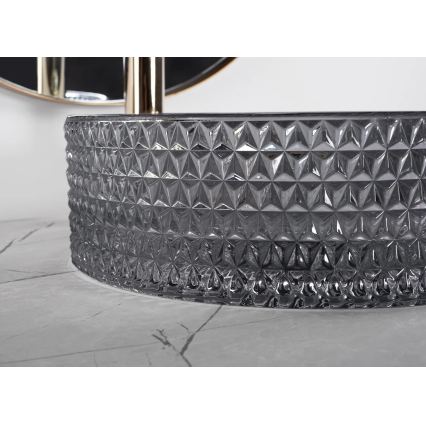 REA-U9671 - Umywalka nablatowa CRISTAL śr. 35,5 cm szkło/dymnoszary