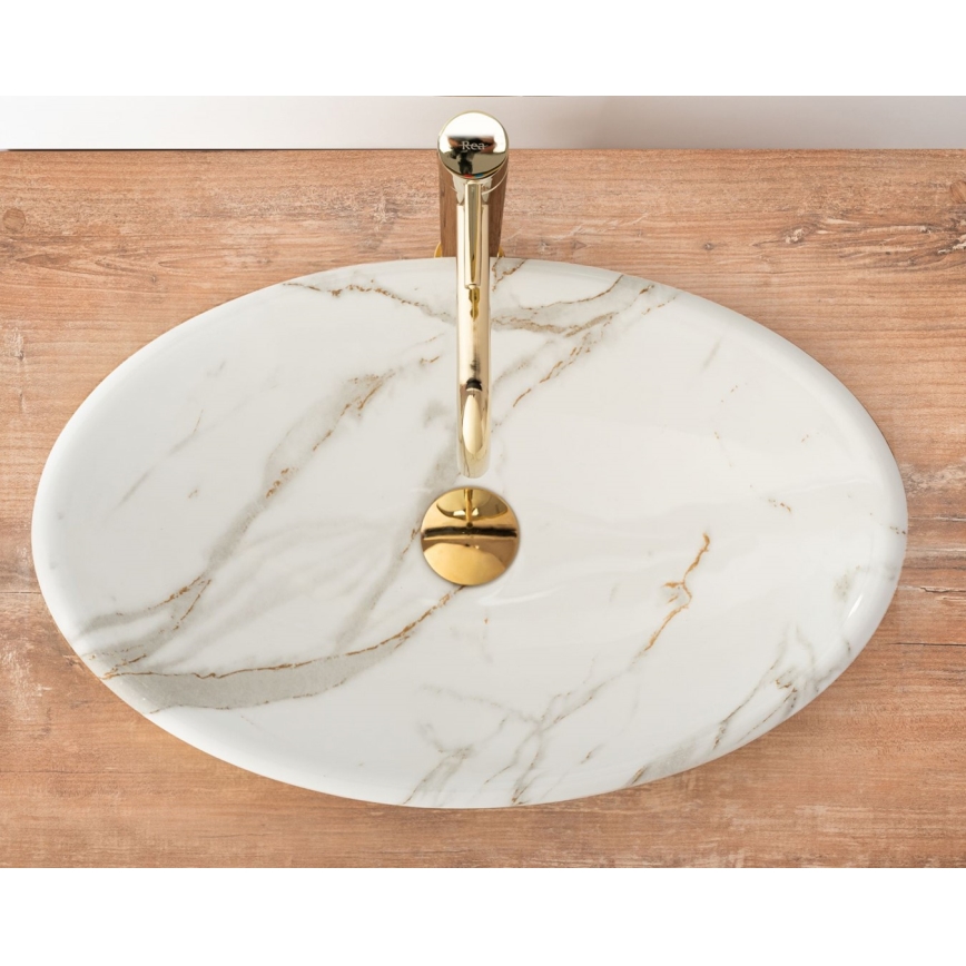 REA-U9685 - Umywalka nablatowa PAMELA 33x53 cm ceramika/dekor marmuru