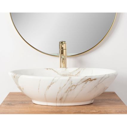 REA-U9685 - Umywalka nablatowa PAMELA 33x53 cm ceramika/dekor marmuru