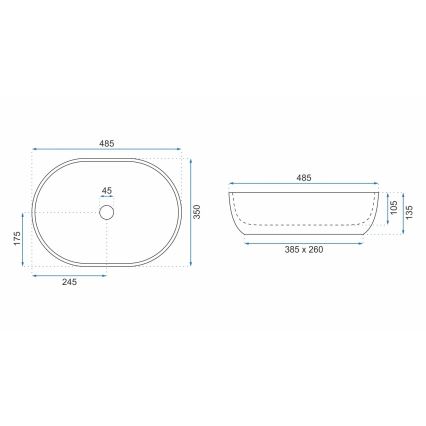REA-U9887 - Umywalka nablatowa LARA 35x48,5 cm ceramika/szara/dekor marmuru