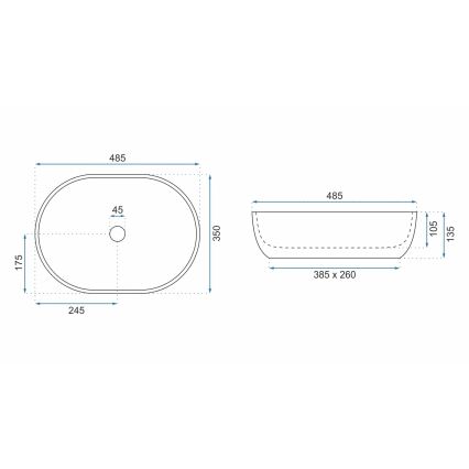 REA-U9889 - Umywalka nablatowa LARA 35x48,5 cm ceramika/szara/imitacja kamienia