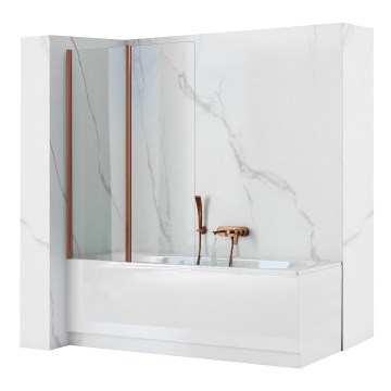 REA-W5696 - Składany parawan wannowy AGAT 140x80 cm szczotkowana miedź/przezroczyste szkło