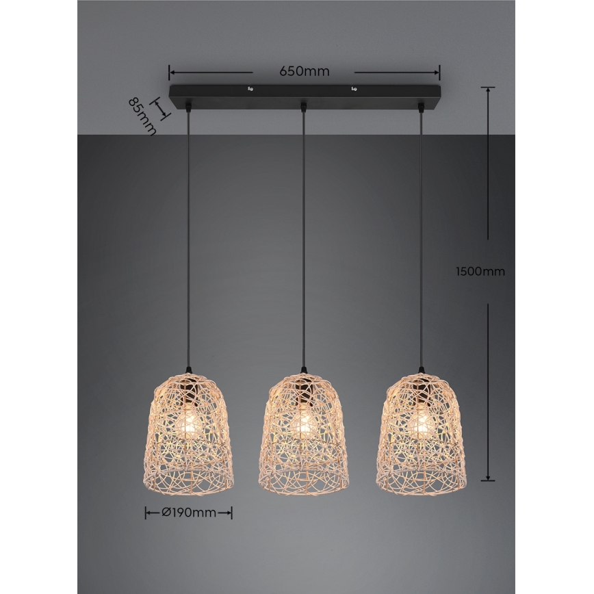 Reality - Żyrandol na lince LOVIS 3xE27/40W/230V czarny