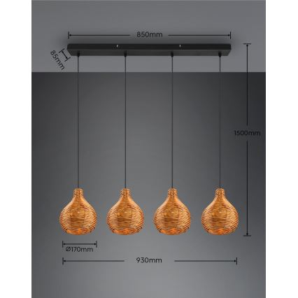 Reality - Żyrandol na lince SPROUT 3xE14/40W/230V brązowy/rattan