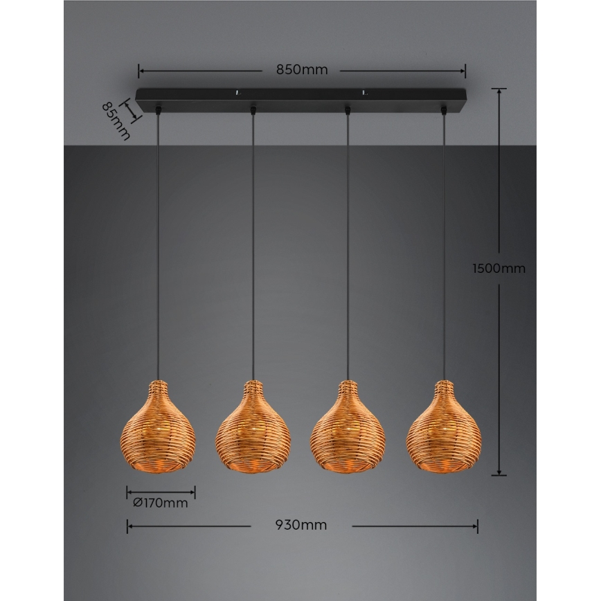 Reality - Żyrandol na lince SPROUT 3xE14/40W/230V brązowy/rattan