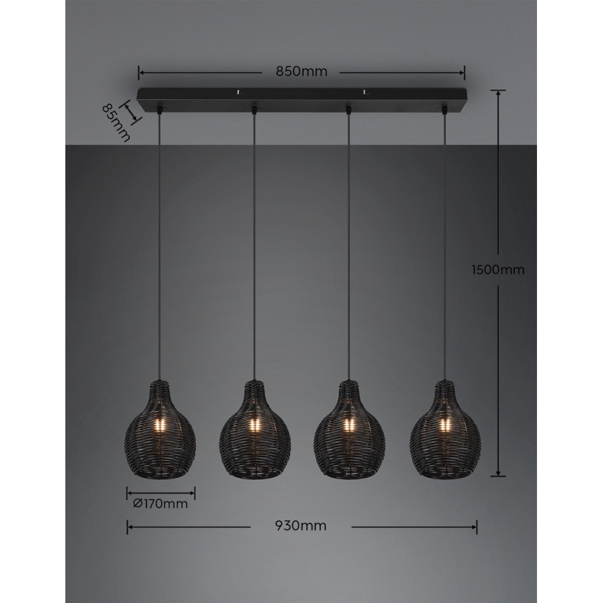 Reality - Żyrandol na lince SPROUT 4xE14/30W/230V czarny/rattan