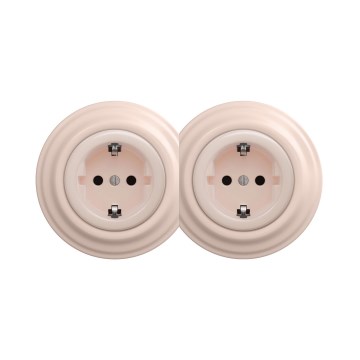 Reblig - Podwójne retro gniazdko domowe z ramką SCHUKO 230V w kolorze starego różu